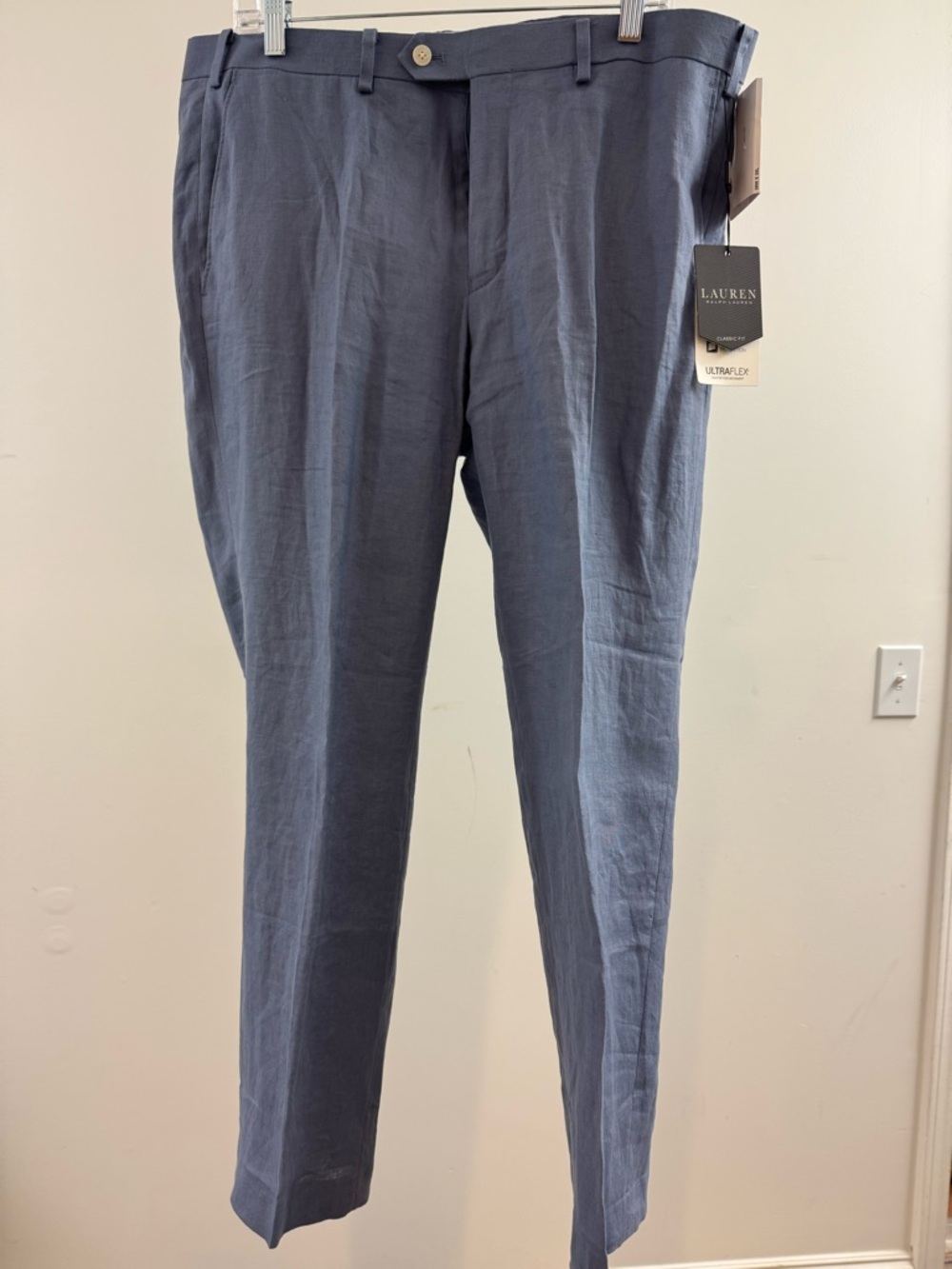 Ralph Lauren Slate Blue Linen-Blend Dress Pants